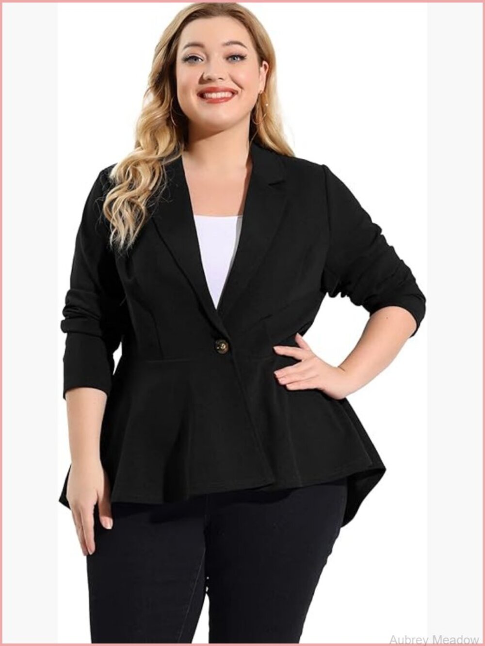 Plus Size Peplum Blazer Notched Lapel Work Suit Jacket Business Casual